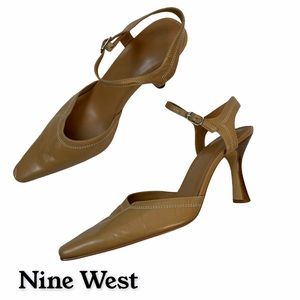 Nine West Pointy Toe Slingback Pumps Tan Leather Size 8.5